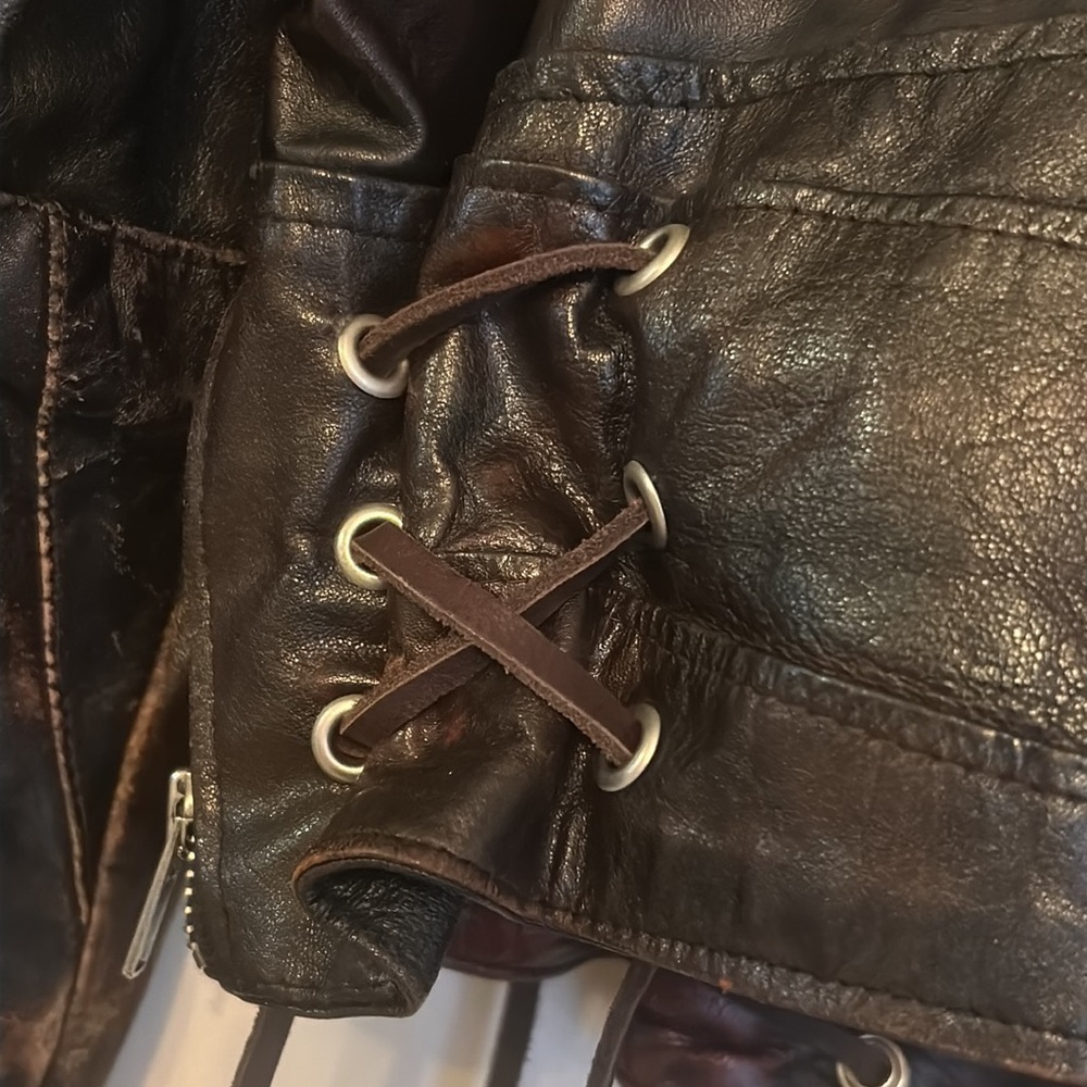 Vintage two tone leather lace up Moto motorcycle biker jacket - Picture 11 of 17